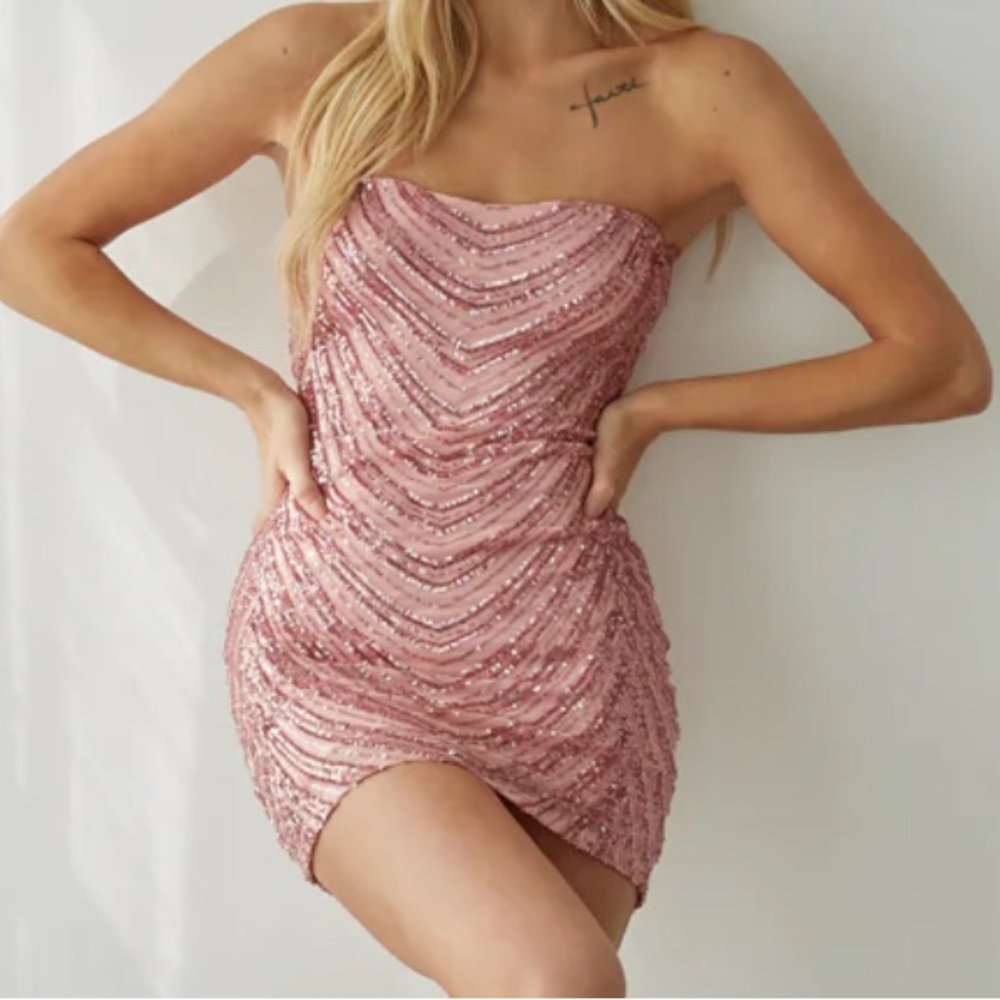American Threads Strapless Sequin Mini Dress